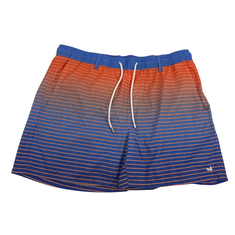 Southern‎ Marsh Swim Trunks Mens L Blue Orange Striped Mesh Liner 5" Inseam